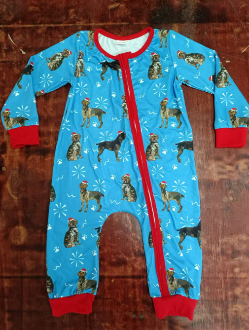 Custom moq 3 eta 6-7weeks Border Collie wearing a Santa hat navy blue long zip-up romper