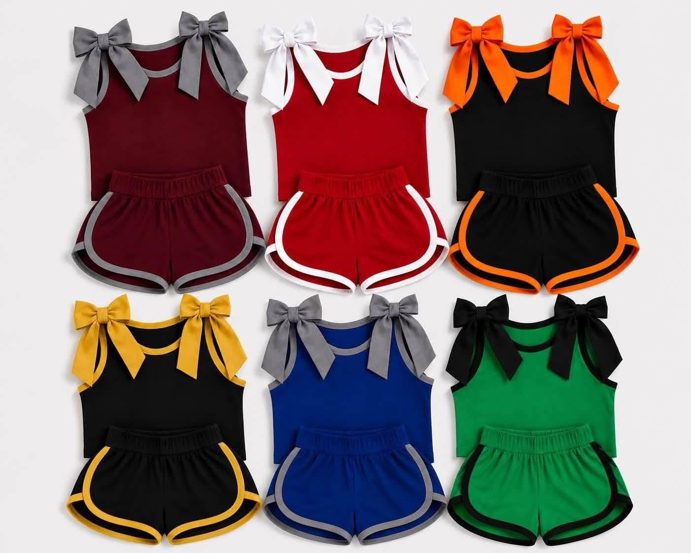 (Preorder new) No moq Baby Girls Bow Sleeveless Top Shorts Two Piece Summer Outfit Sets