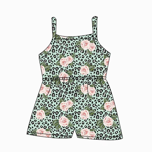 Custom moq 5 mix size milk silk summer baby girl clothes floral leopard suspender jumpsuit-25.8.9