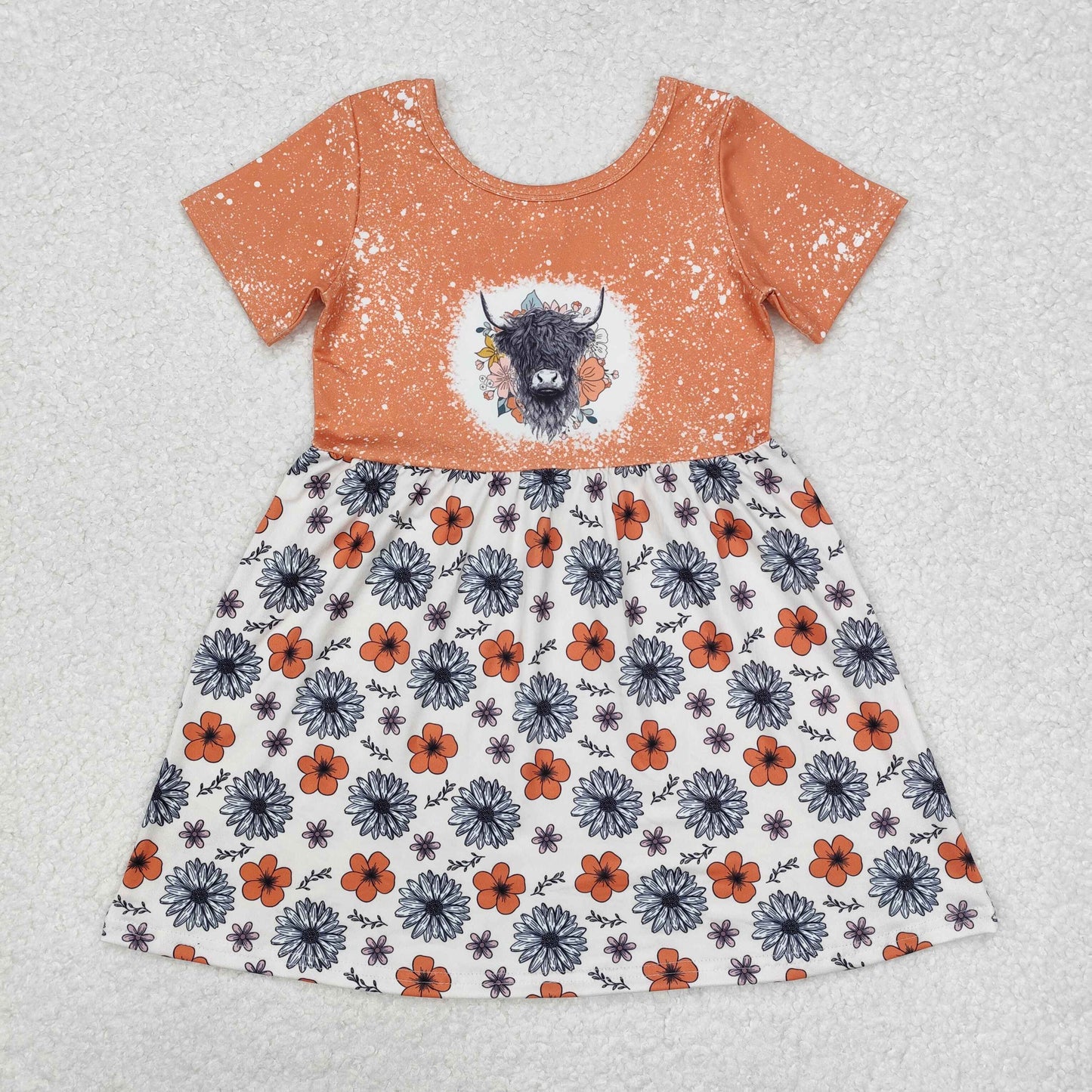RTS NO MOQ ETA 5/7days Arrived GSD1253 Flower alpine bull head brown short-sleeved dress
