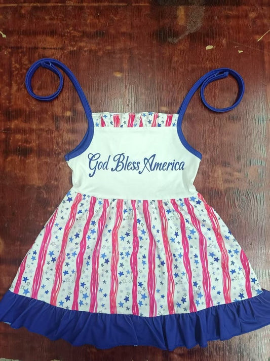 Custom moq 3 eta 6-7weeks baby girl clothes God blue suspender dress
