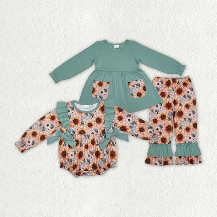 RTS NO MOQ Baby Girls Sunflower long-sleeved trousers suit & romper