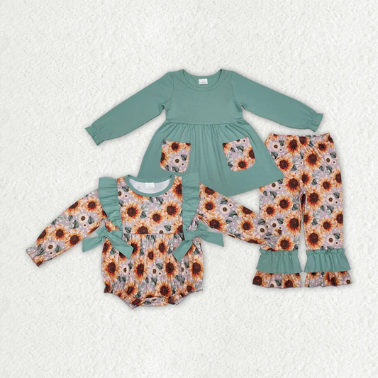 RTS NO MOQ Baby Girls Sunflower long-sleeved trousers suit & romper