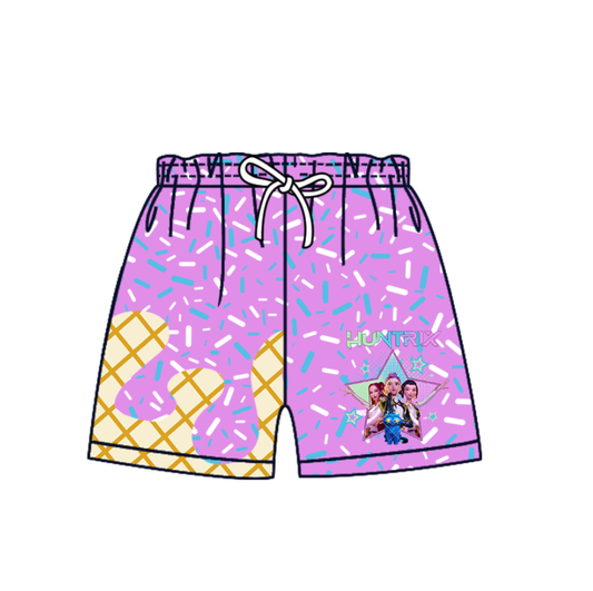 Custom moq 5 mix size milk silk baby boy girl clothes team summer purple shorts-25.10.20