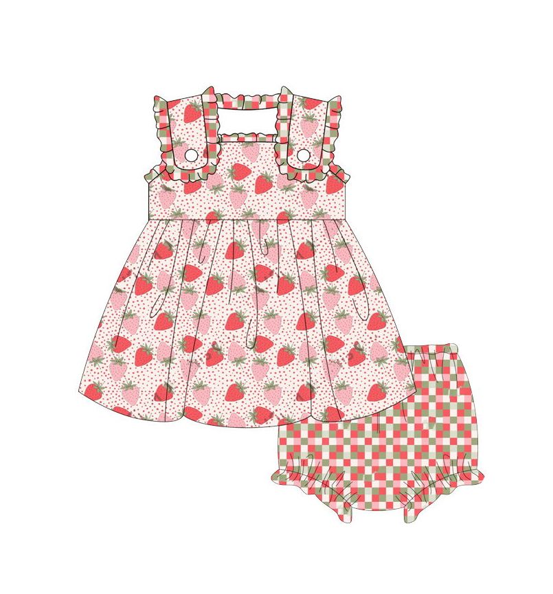 GBO0245 Strawberry sleeveless top red and green plaid briefs set
