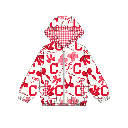 Custom moq 8 mix size milk silk summer team baby girls clothes bow red hooded long sleeve top-25.9.24