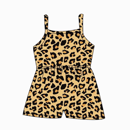 Custom moq 5 mix size milk silk summer baby girl clothes leopard suspender jumpsuit-25.8.9