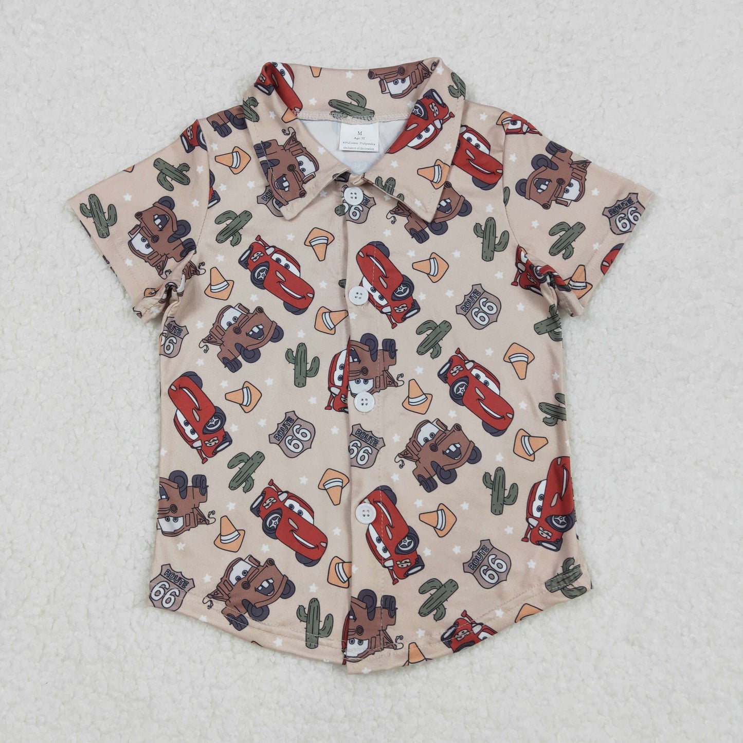 Cute Clothes  BT1154 cars Cactus Star Button Brown Short Sleeve Top