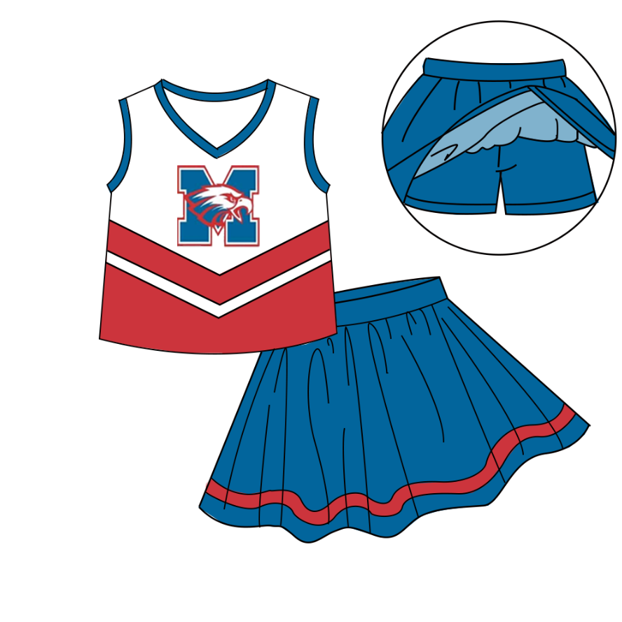 Custom moq 5 mix size milk silk eta 6-8weeks summer teams brick red baby girls clothes team sleeveless skirts shorts sets cheer sets Cute school series school cheer sets