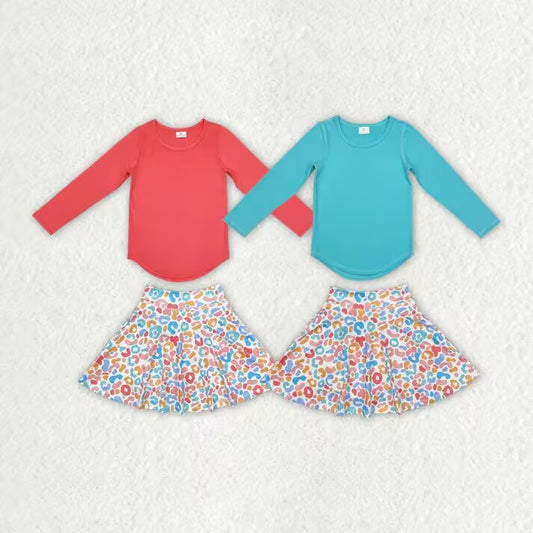 RTS NO MOQ Solid color yoga top & colorful leopard print pants skirt set
