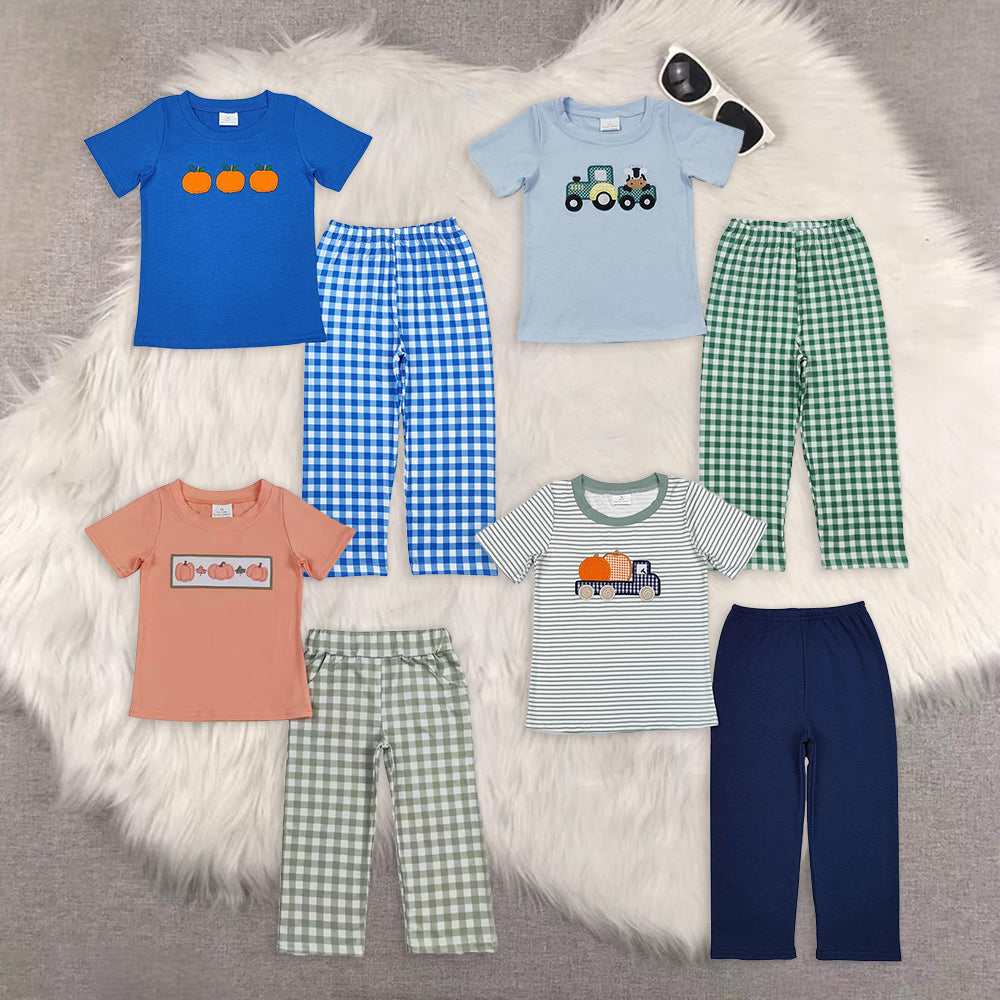 RTS NO MOQ baby boy clothes Embroidery short sleeve pants Sets