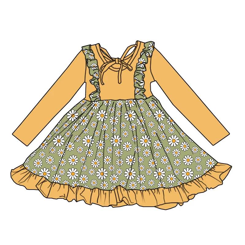 Custom moq 5 each style eta 6-7weeks milk silk baby girls summer long sleeves dresses 8-25.7.26