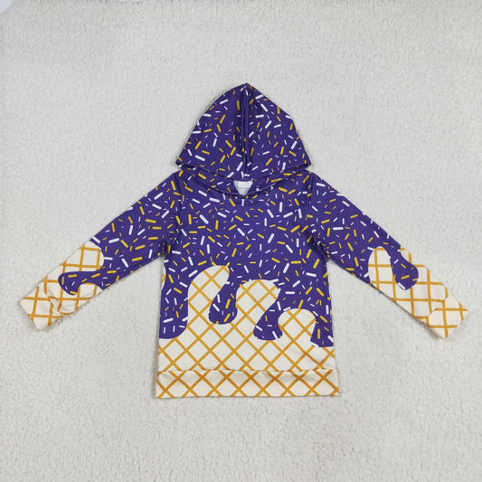 RTS NO MOQ（In Stock) BT1276 Waffle ice cream purple hooded long sleeve top