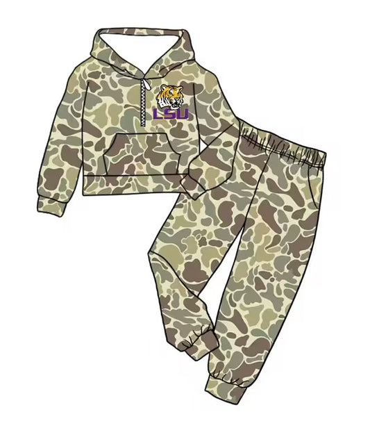 Custom moq 5 mix size milk silk summer teams baby boy clothes camouflage hooded long sleeve pants sets-25.8.30