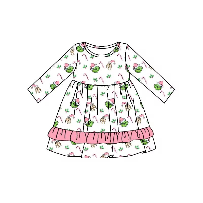 Deadline September 24  custom no moq  eta 6-7weeks Christmas green fur pointed mouth white long-sleeved dress