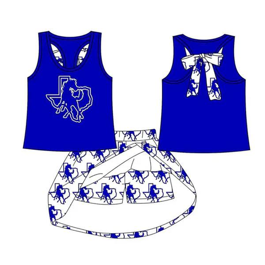 Custom moq 5 each style eta 6-7weeks baby girl clothes team blue short sleeve skirt sets-25.8.25