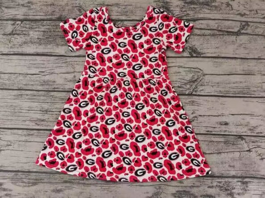 custom moq 5 eta 6-7weeks team baby girls clothes G red short-sleeved dress