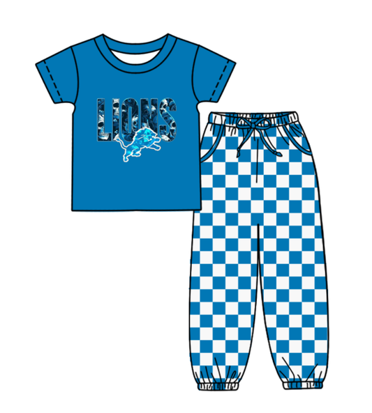 Custom moq 8 mix size milk silk summer teams baby boy clothes blue plaid short sleeve pants sets-25.9.29