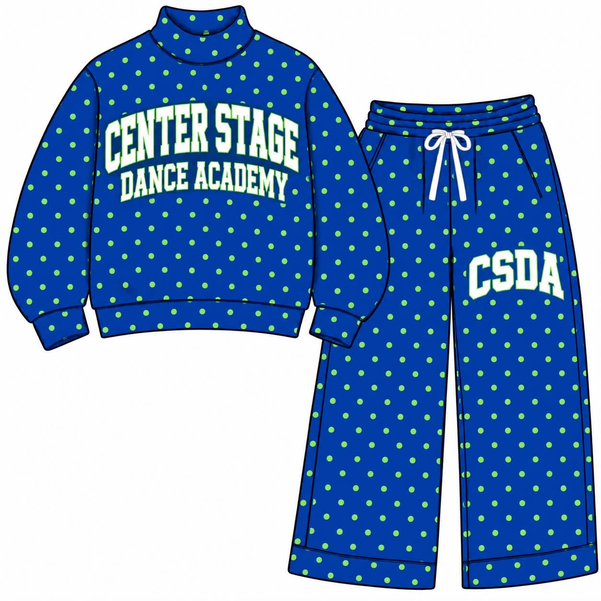 custom moq 5 mix size AAMY0112 High Neck Adult Team Polka Dot Mock Neck Long Sleeve Top and Flare Pants Set