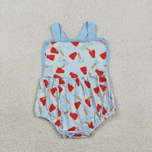 RTS NO MOQ（In Stock ) SR3923 National Day Popsicle Pattern Blue Vest Jumpsuit