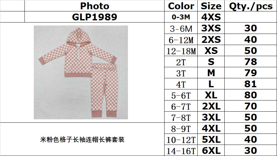 RTS NO MOQ ETA 5/7days Arrived GLP1989 Beige plaid long-sleeved hooded trousers suit