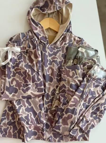 RTS NO MOQ Sibling Baby kid Camouflage pullover hooded long sleeve top and pants and romper