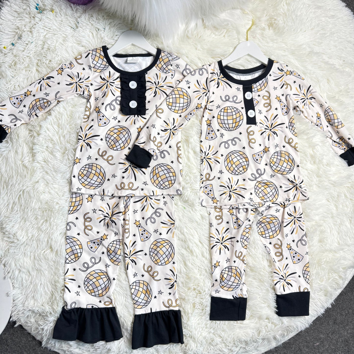 12/18m-7/8t RTS NO MOQ Sibling Baby girl boy clothes happy new year long-sleeved trousers suits
