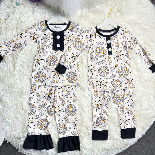 12/18m-7/8t RTS NO MOQ Sibling Baby girl boy clothes happy new year long-sleeved trousers suits