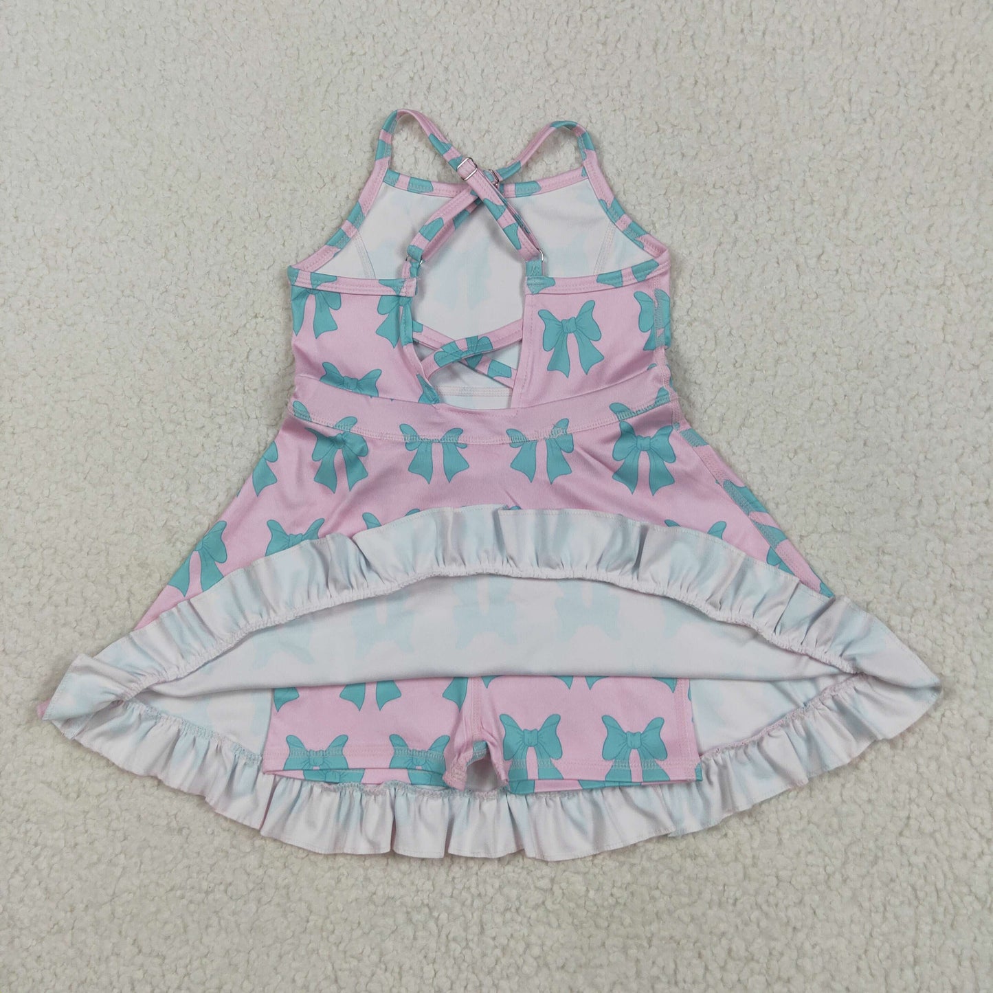 RTS NO MOQ GSD2293 Pink yoga sleeveless dress with green bow pattern