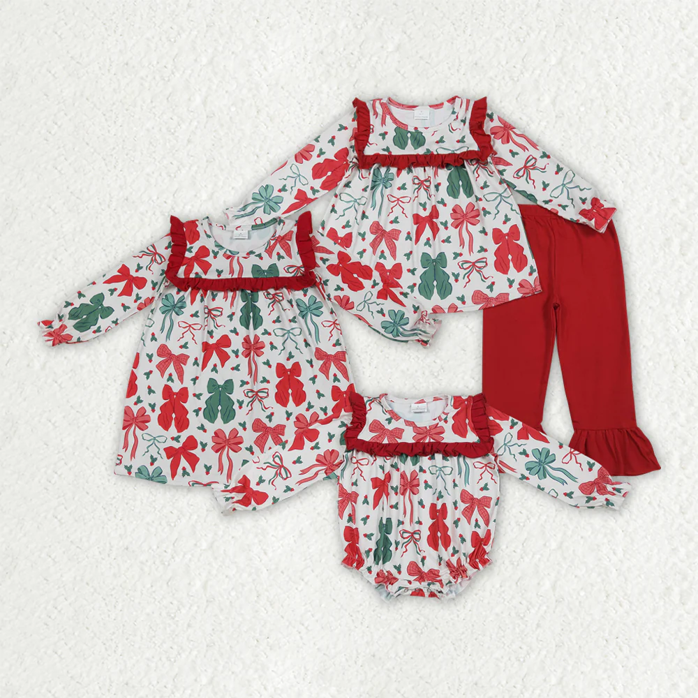 RTS Sibling baby girls clothes Christmas long Sleeve pants sets and dress and rompers