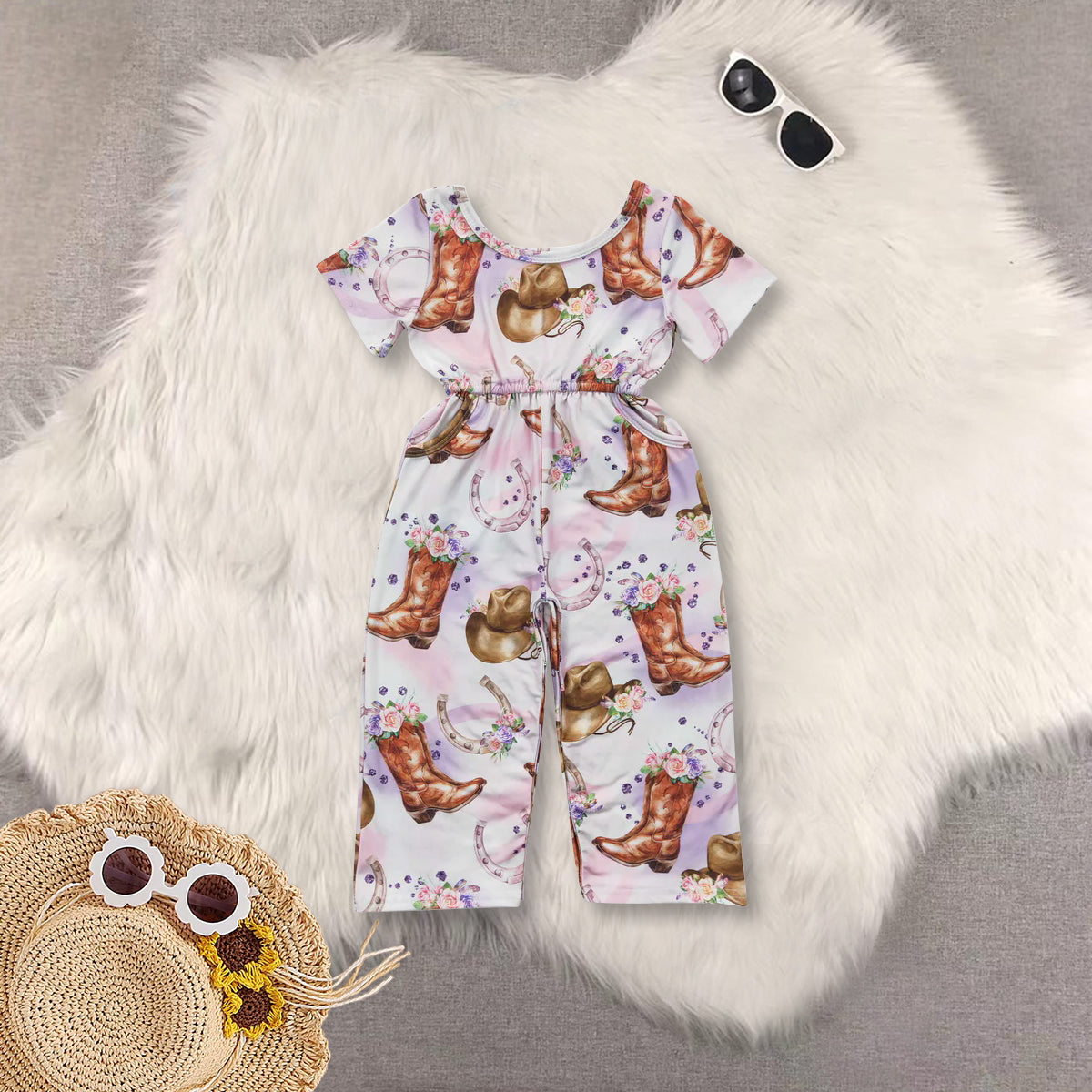 RTS NO MOQ Sibling baby girls clothes boots short-sleeved jumpsuits