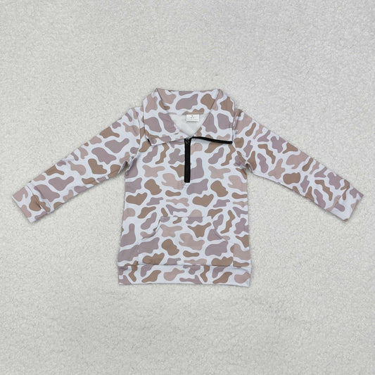 RTS NO MOQ ETA 5/7days Arrived BT1040 Pocket camouflage gray-brown zippered long-sleeved top