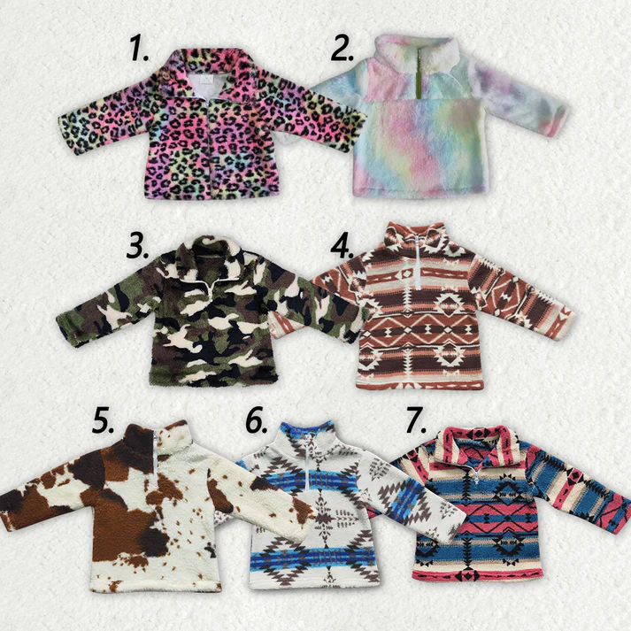 RTS NO MOQ Baby Girls Plush Zipper Pullover Long Sleeve Jacket