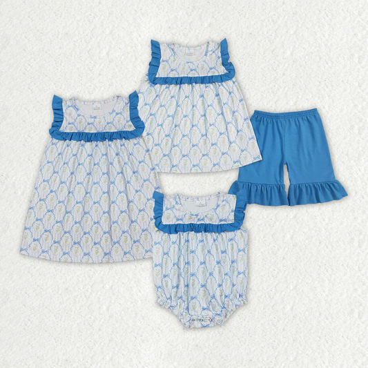 RTS Boys and girls floral Short Sleeve Shorts sets romper dress