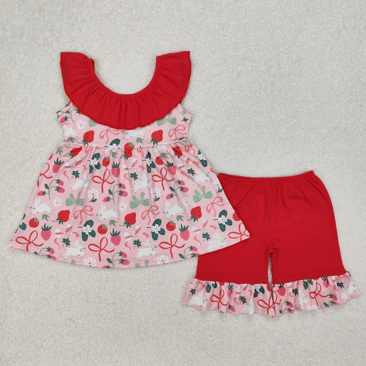 RTS NO MOQ girls short-sleeved shorts suit & short-sleeved set