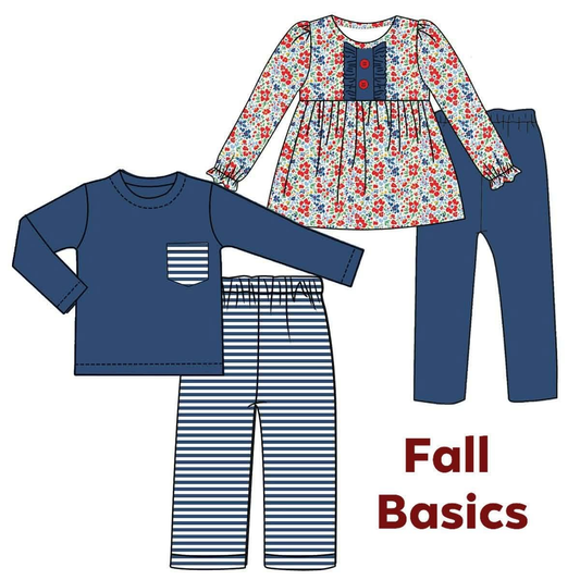 (Preorder new) No moq Baby Girls And Boys Navy Blue Long Sleeve Top Pants Two Piece Fall Outfit Set
