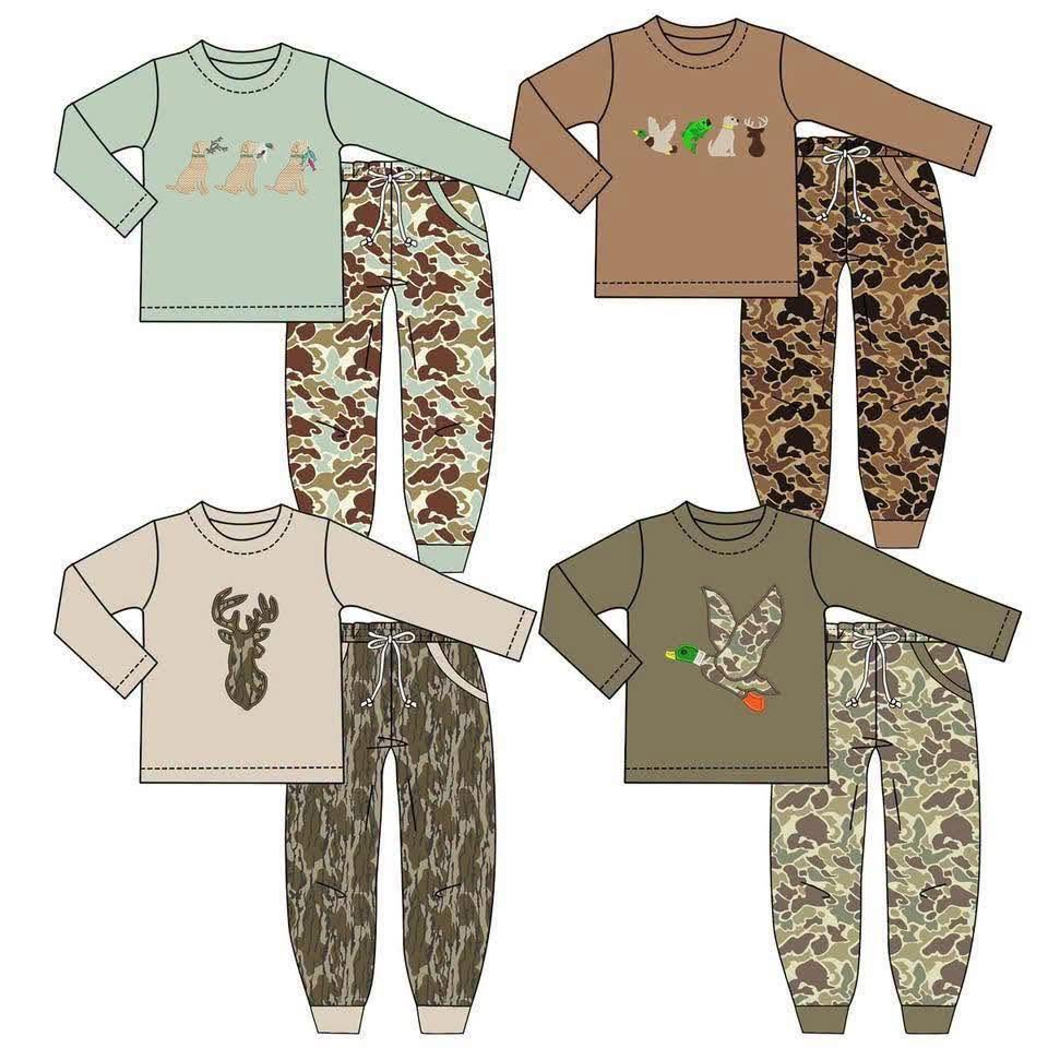 (Preorder new) No moq Baby Boys Long Sleeve Top Camouflage Pants Matching Clothes Set