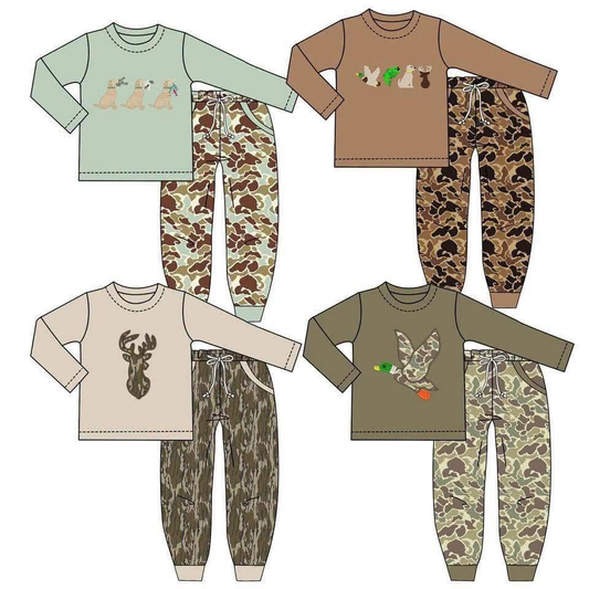 (Preorder new) No moq Baby Boys Long Sleeve Top Camouflage Pants Matching Clothes Set