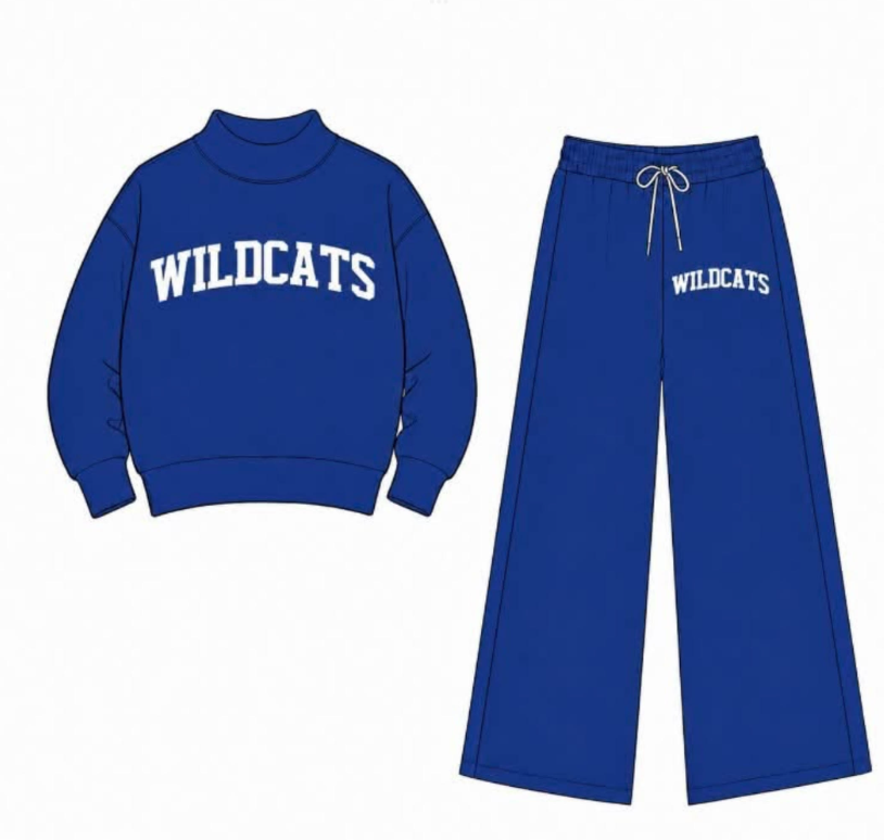 custom moq 5 mix size MECR01 Adult To Match Kids High Neck Team Blue Sweatshirt And Drawstring Wide Leg Pants Outfit Set