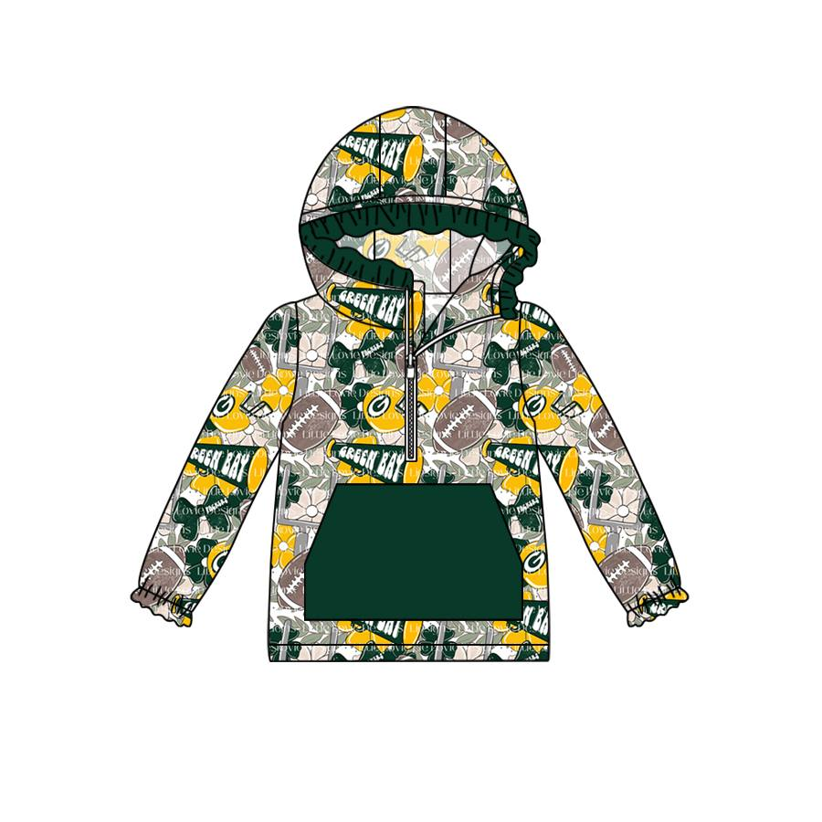 Custom moq 5 mix size milk silk baby girls clothes team green hooded long sleeve top 2-25.8.2