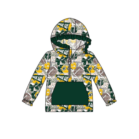 Custom moq 5 mix size milk silk baby girls clothes team green hooded long sleeve top 2-25.8.2