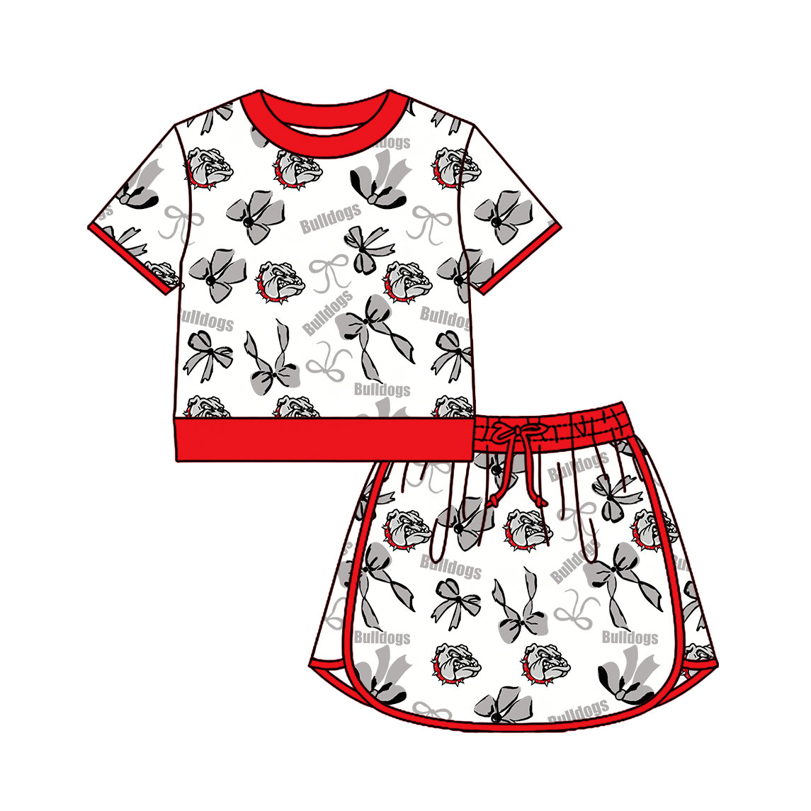 custom moq 5 mix size LHGNDN0109 Baby Kids Bow Print Top And Skort Set Top Shorts Set Pullover Top Team Outfit