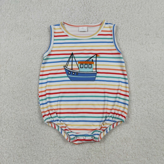 RTS NO MOQ（In Stock ) SR3733 Embroidered Ship Colorful Striped Vest Jumpsuit