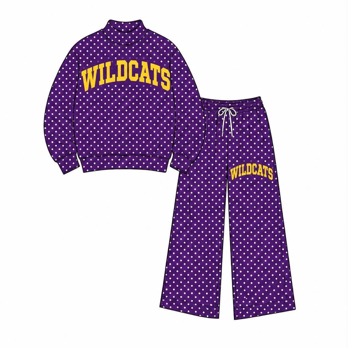custom moq 5 mix size AAMY0111 High Neck Adult Team Polka Dot Mock Neck Sweatshirt and Flare Pants Set