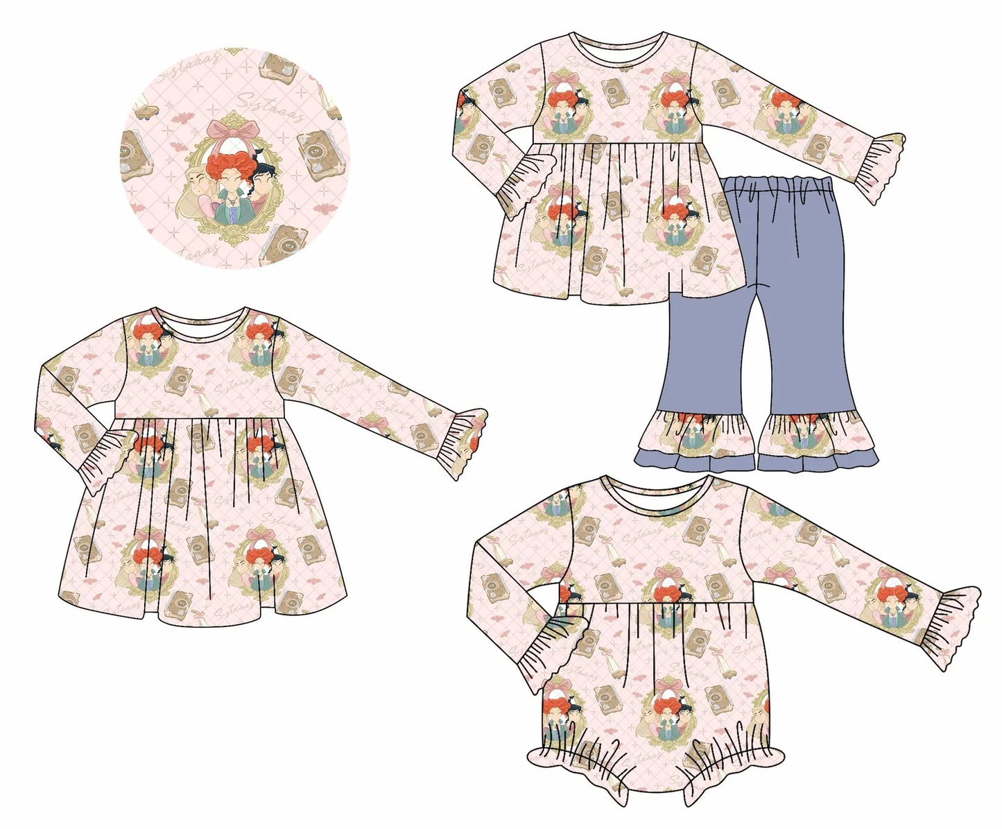 Custom moq 5 each style eta 6-7weeks baby girl clothes long sleeve pant sets and dress and romper-25.7.25