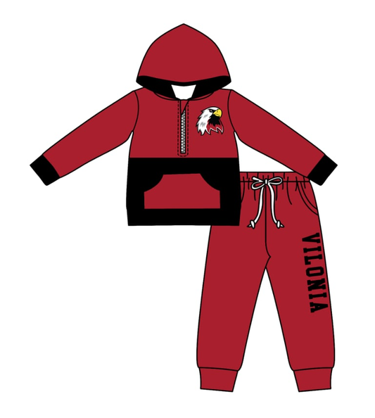 Custom moq 5 mix size eta 6-8weeks milk silk  mascot fall  Long-sleeved trouser suit Maroon and black sets