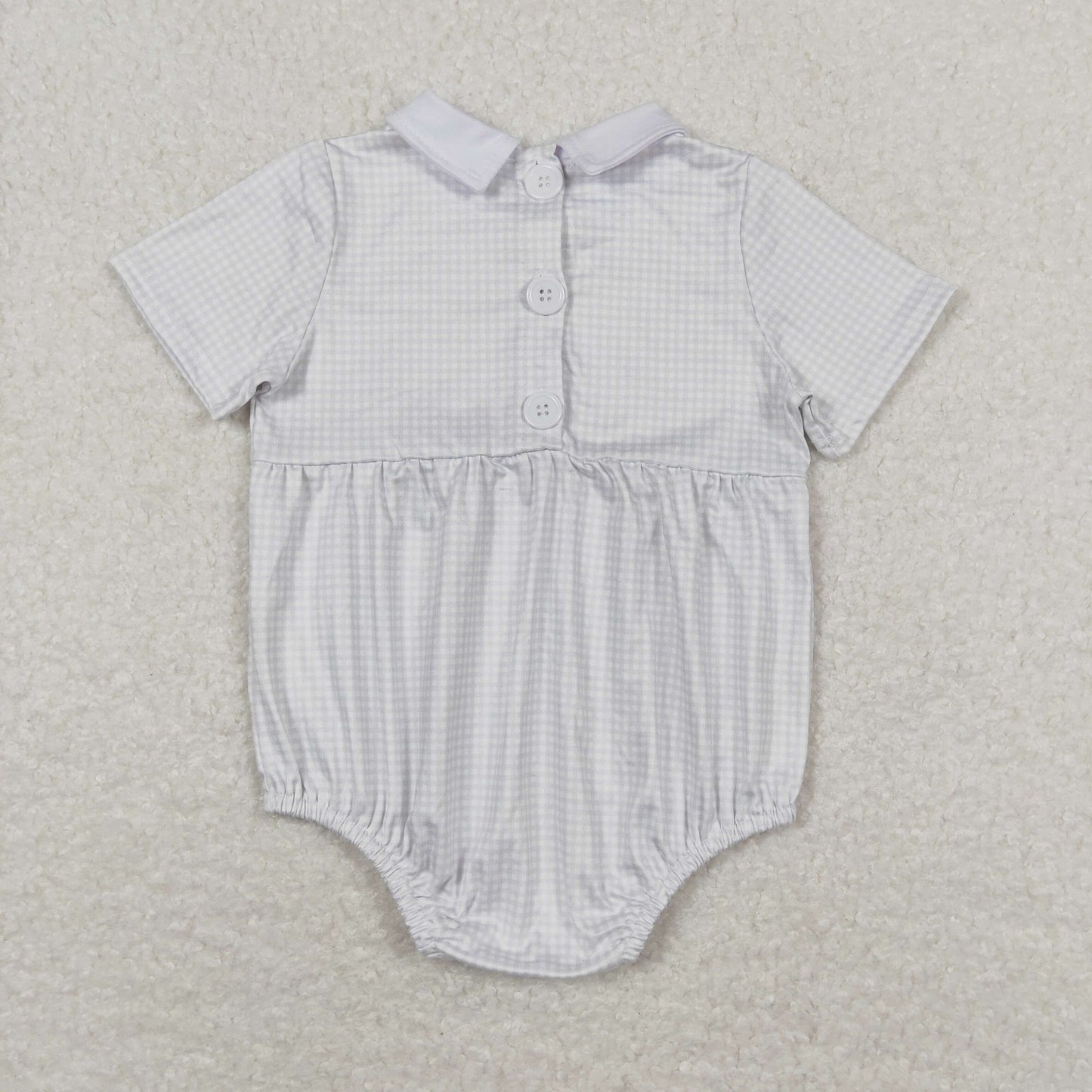 RTS NO MOQ（In Stock) Blue plaid doll collar short sleeve jumpsuit