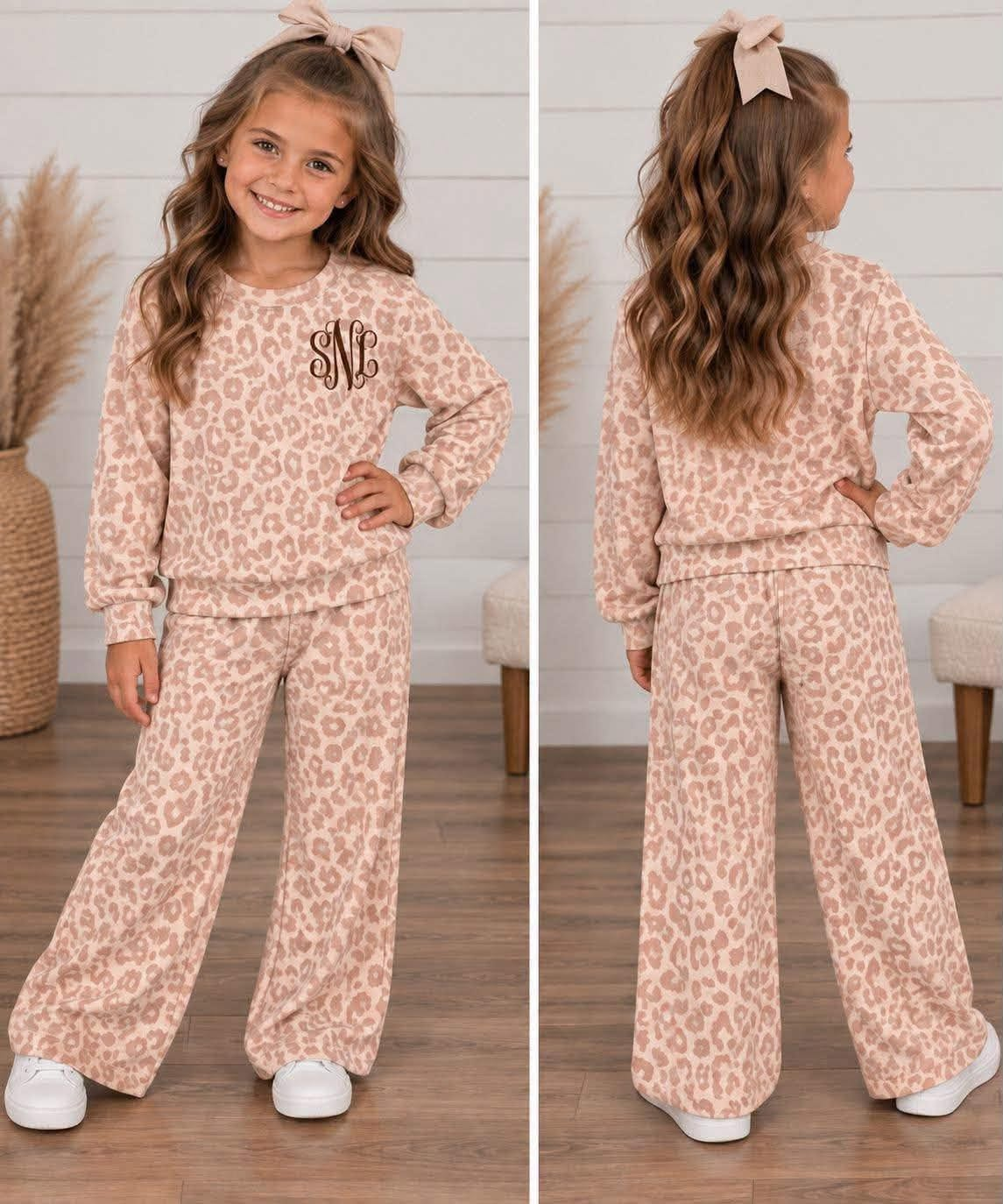 (Preorder new) No moq Baby Girls Camo Print Long Sleeve Crew Neck Top Drawstring Wide Leg Pant Casual Outfit