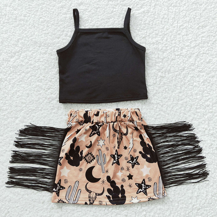 RTS NO MOQ Baby girl clothes tassel Short Sleeve shorts Suit