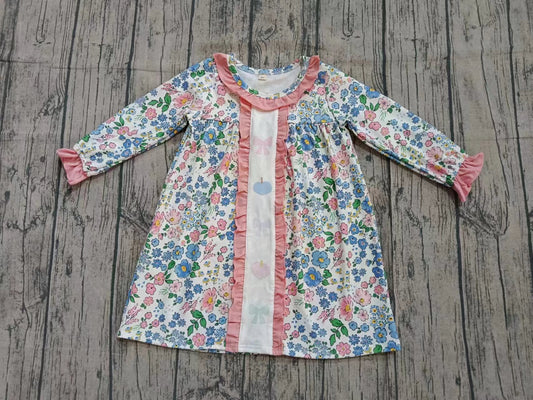 Custom moq 5 eta 6-7weeks baby girl clothes pumpkin bow floral pink long sleeve dress-25.9.13